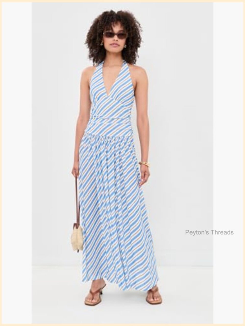 Women's Sancia Halter Midi Dress with Ruched Details in Stripe - Picture 5 of 6